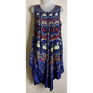 Young USA Womens OS Handkerchief Hem Dress Blue Swan Horse Print Vintage Boho